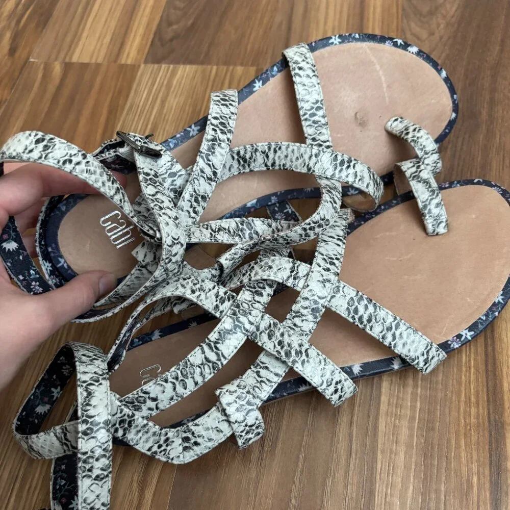 Cabi Leather Athena Snakeskin Gladiator Sandals